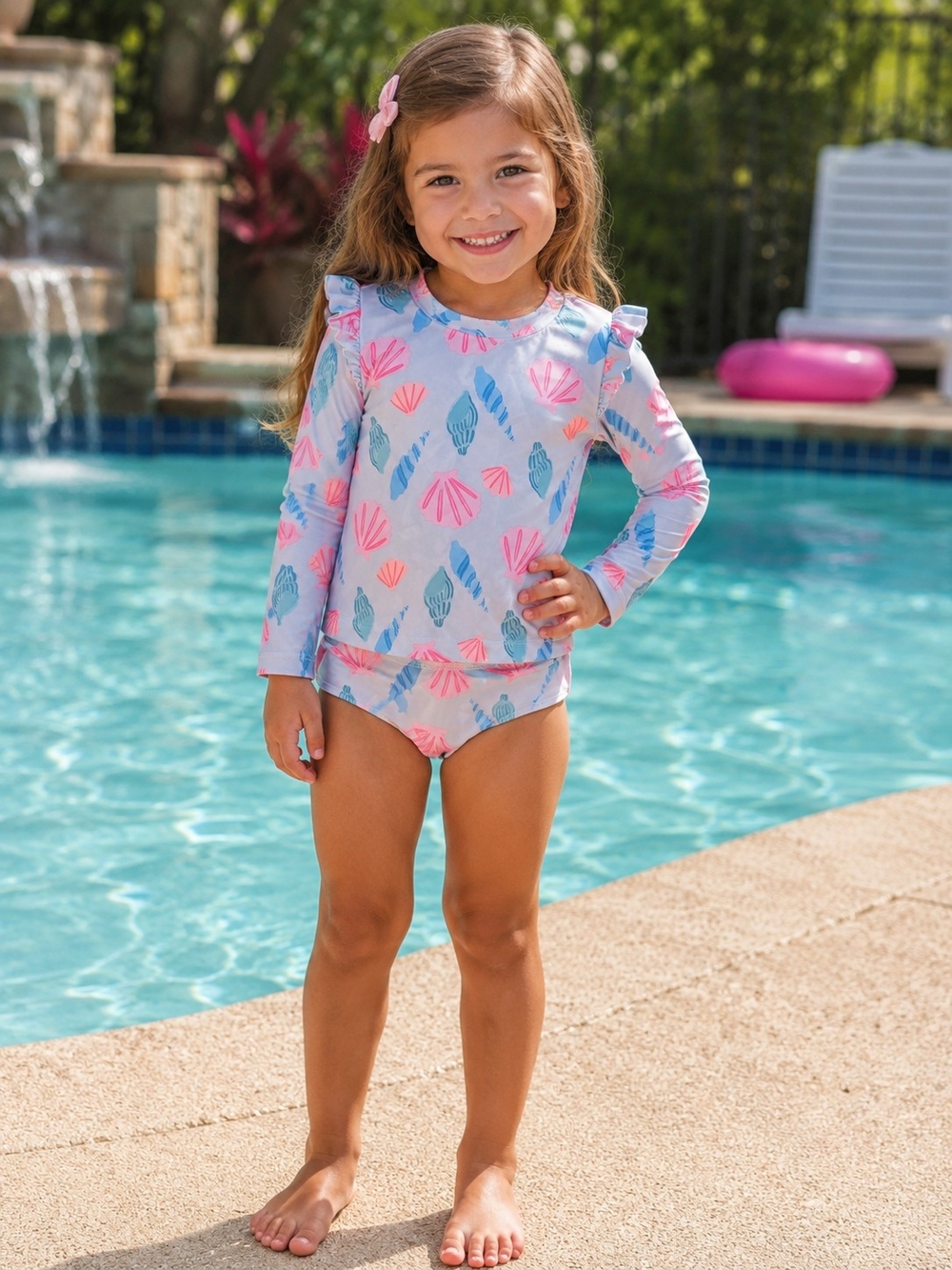 Carter's Pink & Blue Seashell Long-Sleeve Rashguard Set